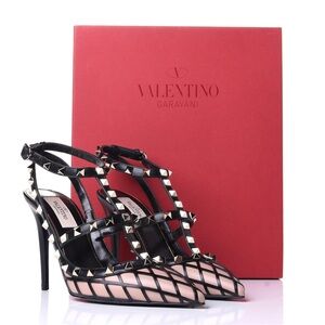 Valentino Garavani Rockstud Calfskin Pumps with Straps 100mm - Size 7